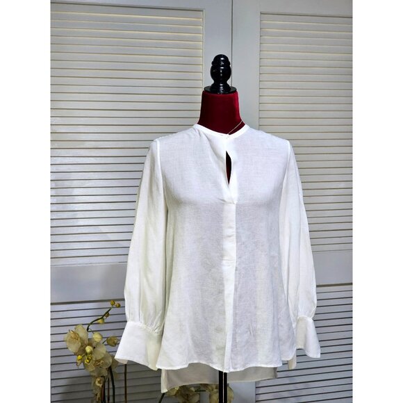 Theory Women's White  Linen  Popover Long Sleeves Tunic Top Size Small 2779 - Picture 1 of 13
